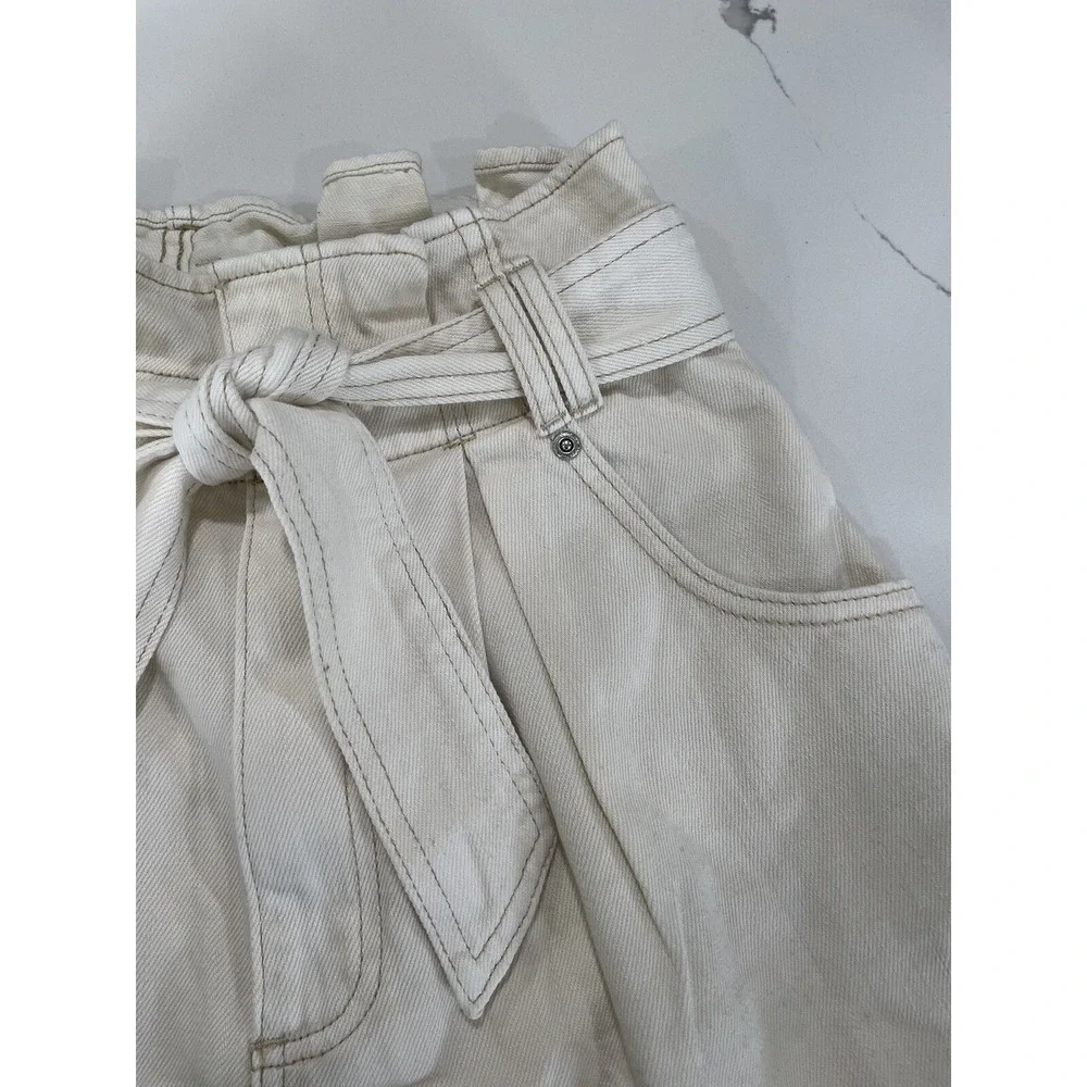Free People We The‎ Free Nova Denim Paperbag Shorts Plume Cream Sz XS AK113